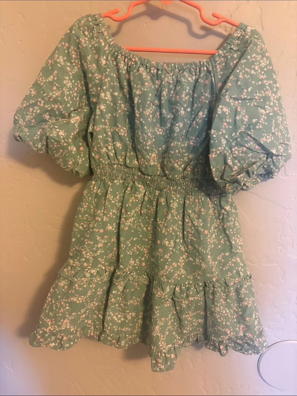 Cat & Jack Mint Green Floral Puff-Sleeve Dress